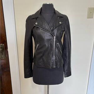 Madewell Washed Leather Motorcycle Moto Jacket in Black